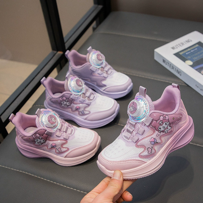 2025 новая детская обувь для девочек спортивная обувь мягкая нижняя мультяшная обувь для девочек вращающаяся пряжка принцесса папа обувь