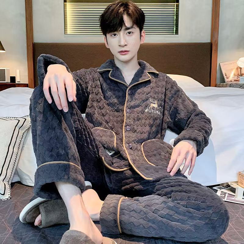 Pijamas de lana de coral más gruesas 2024 nuevos hombres de invierno de franela de otoño y invierno ropa para el hogar de hombres
