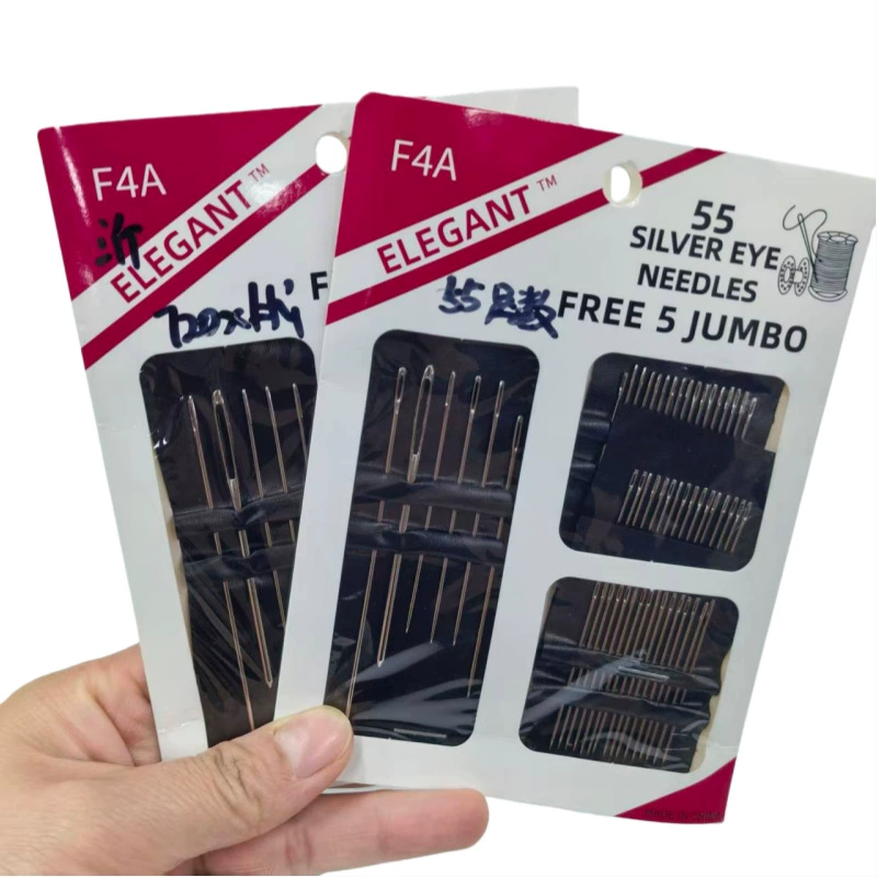 Набор игл F4A55, 55 штук, для ручного шитья, с большим ушком, для вышивания, различные размеры, оптом