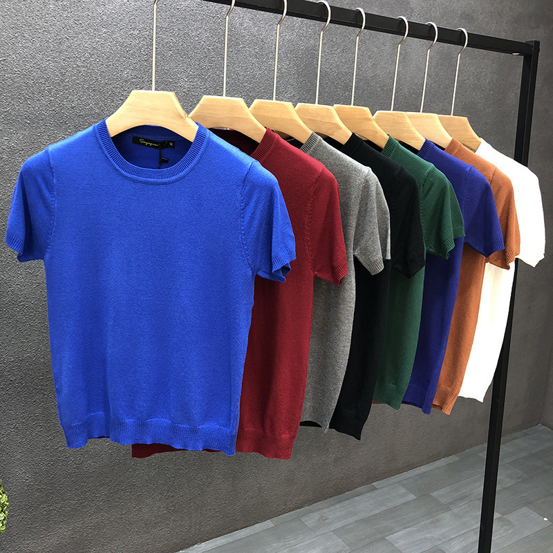 Camiseta de hombre de manga corta de punto de verano Camiseta de solapa de trabajo de color sólido delgado de estilo coreano Camiseta elástica delgada de moda al por mayor