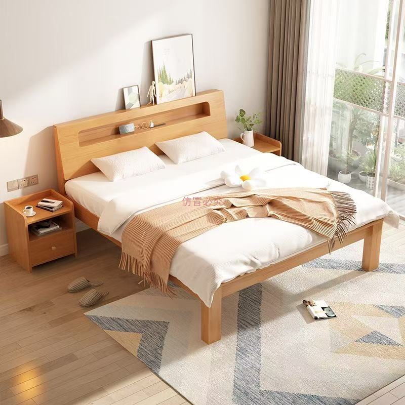 Solid Wood Bed Modern Minimalist 1.8m Double Bed Factory Direct Sale 1.5m Economical Single Bed Frame for Rental Use