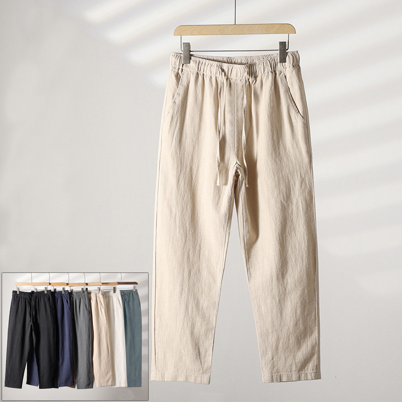 Foreign trade men's casual cotton and linen trousers 2024 summer fashion casual straight simple loose cotton and linen pants men wholesale