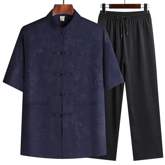 Tang suit men's spring and summer ice silk coat Chinese style grandpa thin middle-aged and elderly Hanfu old clothes dad suit