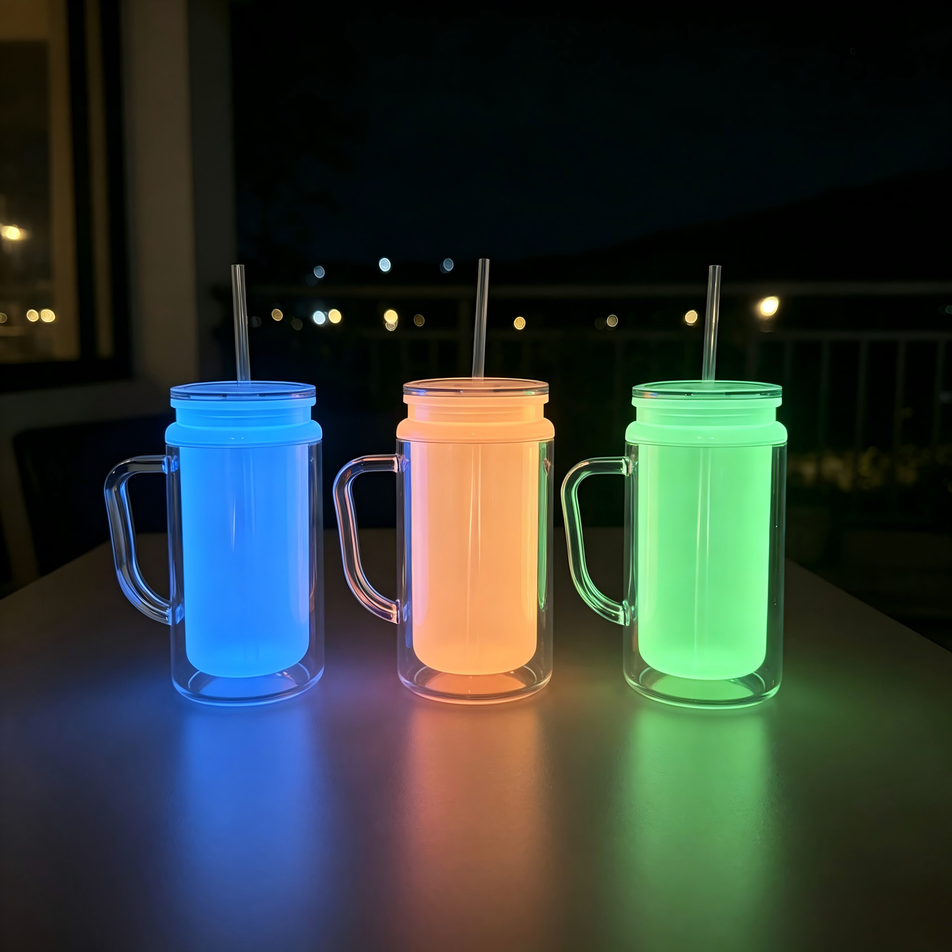 New Luminous Double-Layer Plastic Straw Cup, Creative Glowing Water Cup, Trendy Ins-Style Coffee and Cold Drink Cup Wholesale