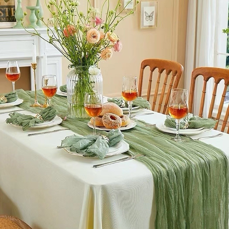 Pleated Table Runner Tablecloth Party Birthday Annual Meeting Background Cloth Photo Dessert Table Western Restaurant Solid Color Korean Style