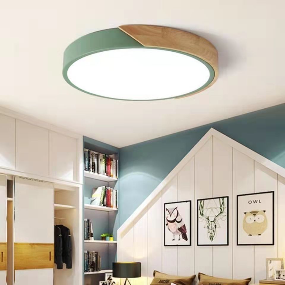 北欧led客厅灯简约现代卧室灯木纹卧室灯智能语音房间吸顶灯