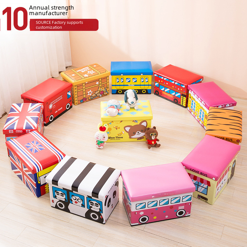 Leather storage bench, household multi-functional shoe changer sofa bench, children's toy storage wholesale foldable storage bench