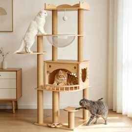 豪华猫窝猫树塔实木猫爬架一体大型别墅猫窝太空舱与抓挠剑麻柱