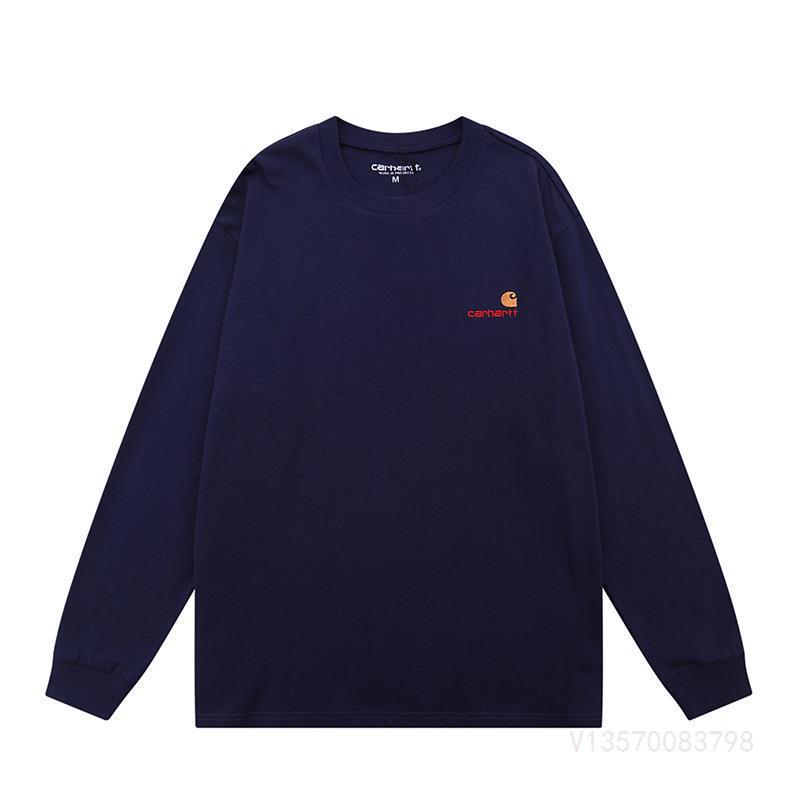 Carhart carhartt Gold Label Letter Embroidered Long-sleeved T-shirt Trendy Brand Loose Solid Color Base Shirt for Men and Women Couple