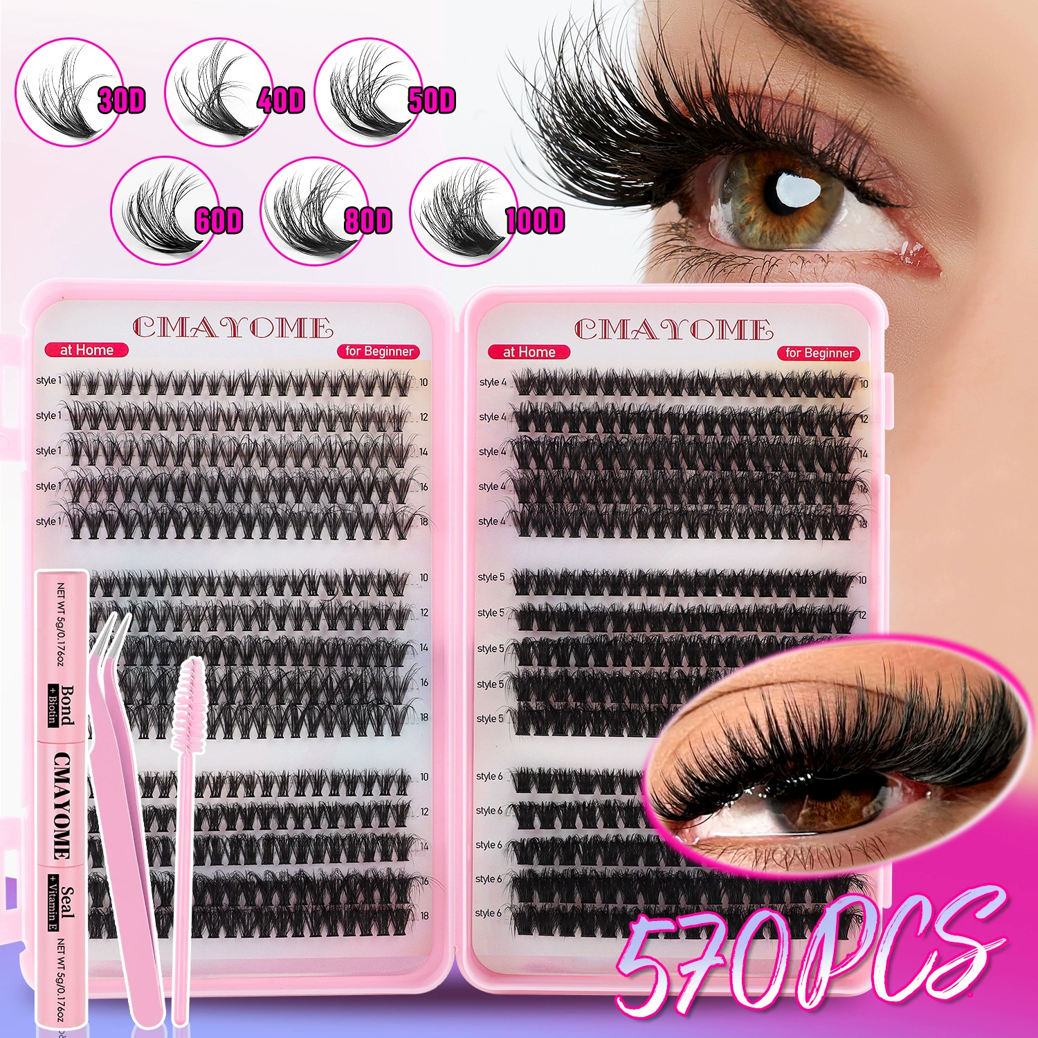 False Eyelash Set, Mixed Dense DIY Cluster Lashes 570 pcs, Multi-length & Densities