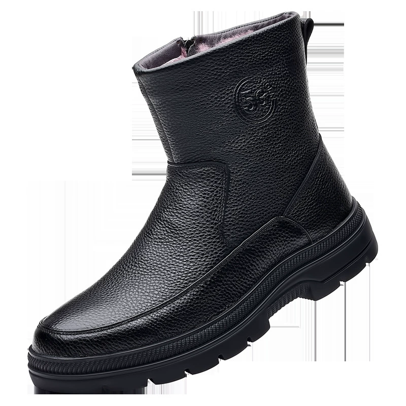 Winter high‑top boots, genuine leather, fleece‑lined warm boots, EU 38–44, black
