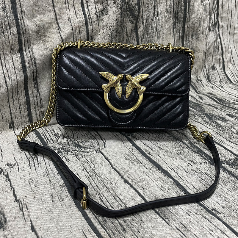 Classic V-Pattern Quilted small size Swallow Bag Bird Bag Pinko Shoulder Crossbody Leather Sheepskin Women's Bag