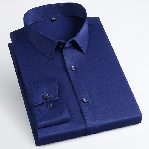 Men's Light Blue Slim Fit Elastic Long Sleeve Shirt Business Casual Summer Shirt