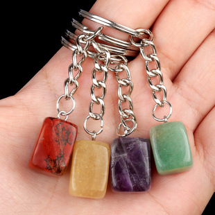 1788-natural crystal colored stone irregular 16mm long square keychain DIY crystal gem pendant