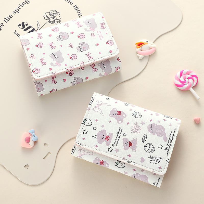 Cartera creativa de tres plegables encantadora, bolsa de tarjetas múltiples de gran capacidad, bolso de cambio, bolso plegable multifuncional para estudiantes, mujer