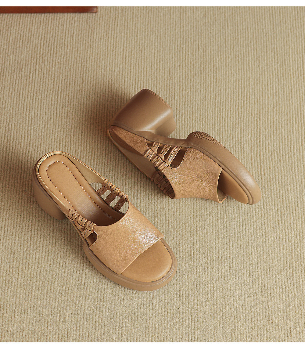 Sandal cao gót nữ da cừu siêu mềm, gót vuông, mũi hở, đế dày, quai ngang đan lưới — màu trắng ngà, màu mơ chi tiết 19