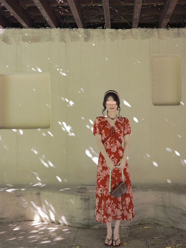 花栗鼠小姐 夏花 法式优雅气质繁花长裙女夏季显瘦氛围感连衣裙|undefined