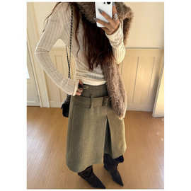 2026新款秋冬复古小众人字纹毛呢半身裙女显瘦A字短裙羊毛呢子裙