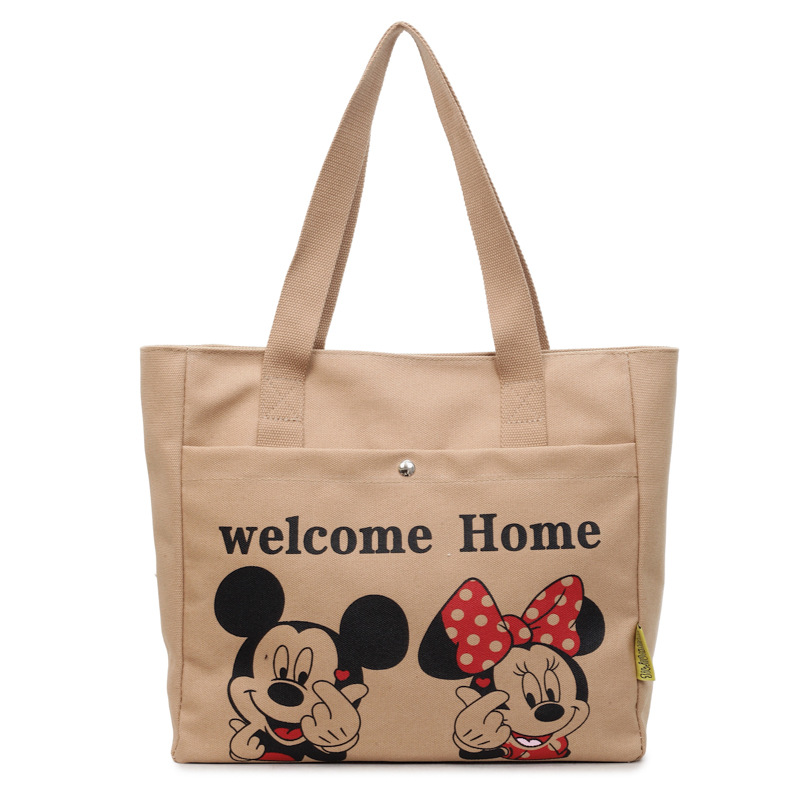 Bolsa de lona de gran capacidad de dibujos animados de mujeres nuevas bolsas de compras portátiles de viaje diario bolsas de almuerzo de hombro