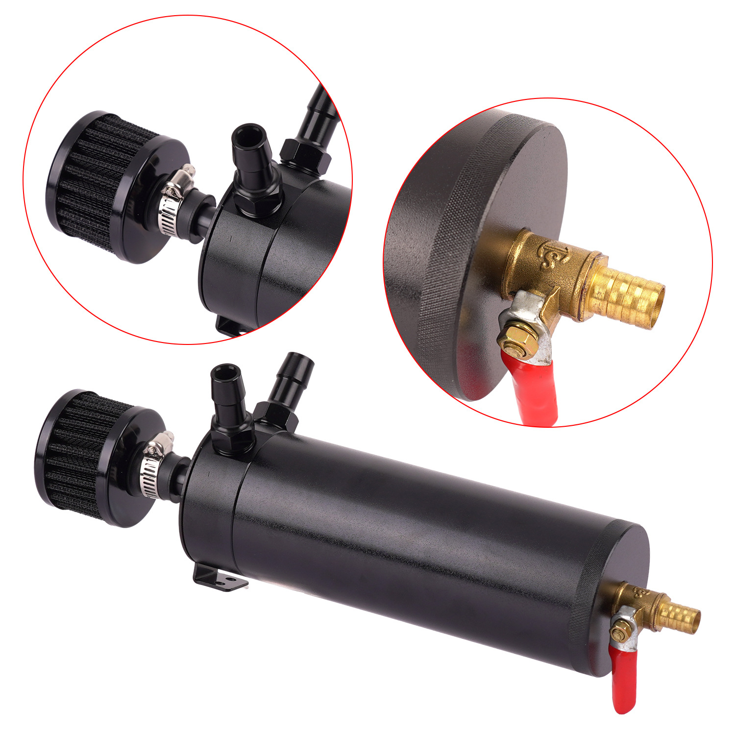 Car Modified Long Two-Hole Breathable Oil Pot with Air Filter Oil Tank Aluminum Alloy Oil Drain Valve Waste Oil Recycling Pot