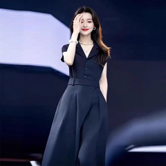 哥家商场同款女装2025夏季V领收腰气质短袖连衣裙女