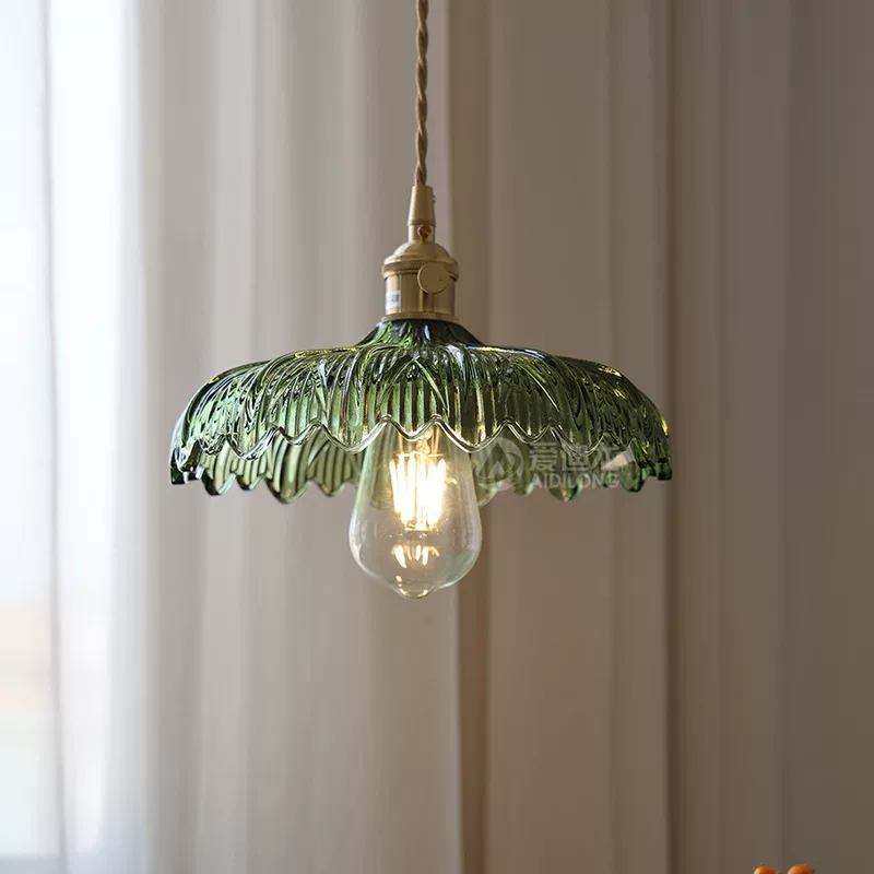 Retro Brass Ceiling Lamp, Cristal Glass Flower Shade, 33×33×22 cm, Multiple Glass Colors