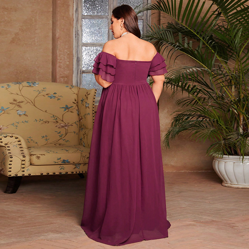 Abito da sposa monospalla da donna, abito da damigella, maniche lunghe, in chiffon, ampio, formale, da cocktail, da sera_voghion.com