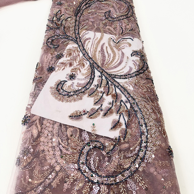 Inventario de cuentas bordadas de tubo de cuentas, cuentas de sequilla, tela de bordado de malla, vestido de boda, vestido de moda, tela de bordado de encaje