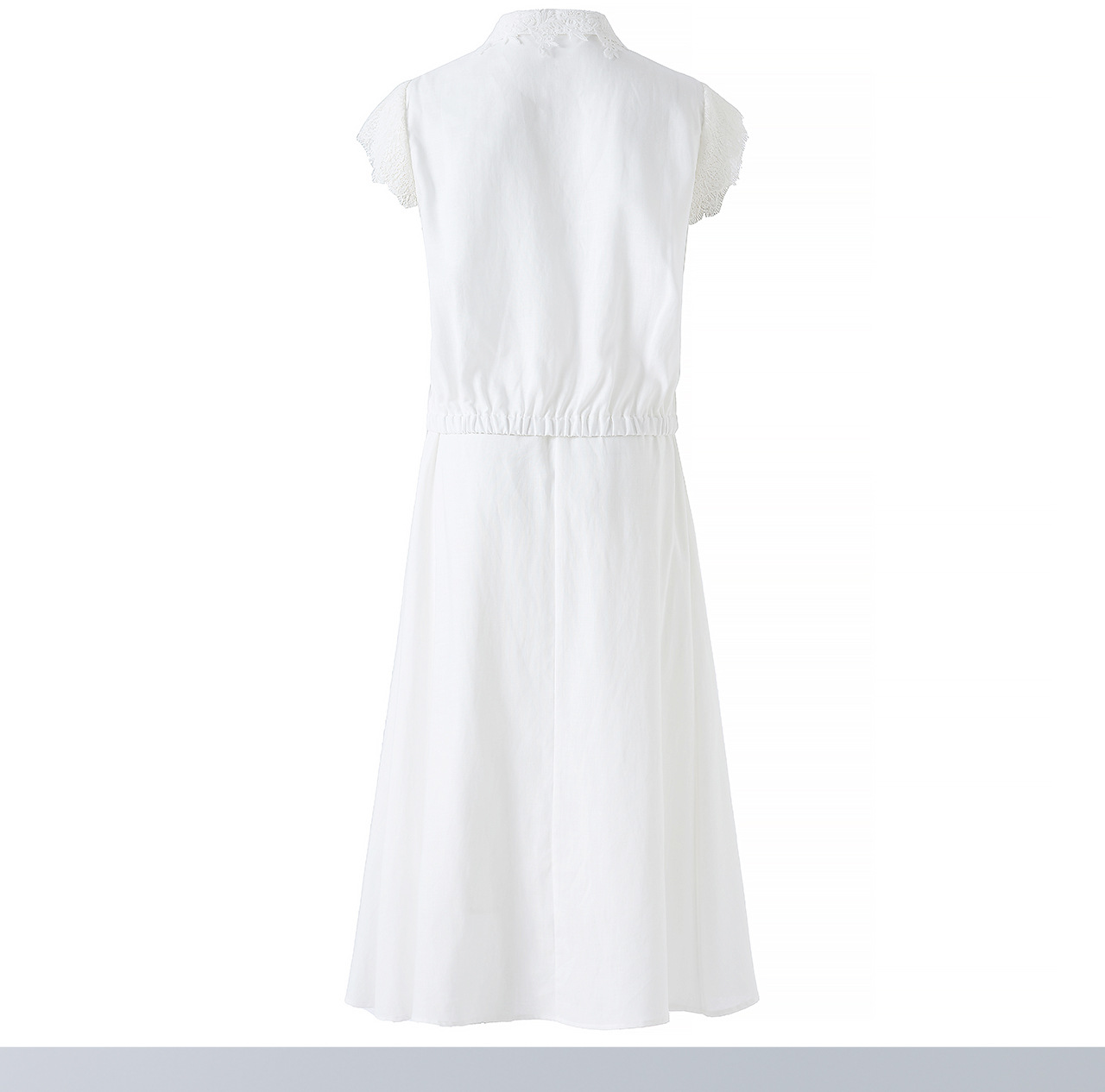 Bộ áo ren phối tay + chân váy xòe maxi nữ thắt eo mùa hè — màu trắng chi tiết 18