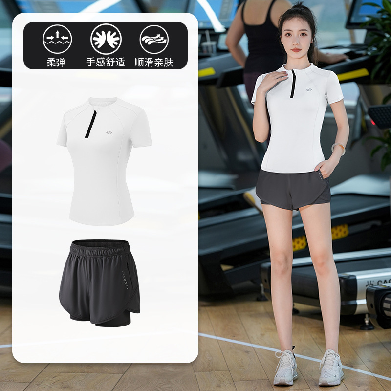 スポーツ上着女性夏速乾プロマラソン朝走スポーツスーツファッション半ファスナーネット赤トレーニング服|undefined