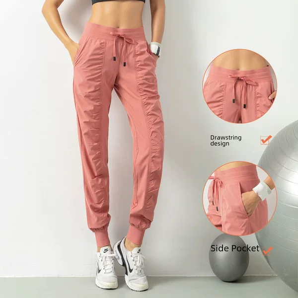 Women's Summer Quick-Dry Running Straight-Leg Yoga Pants Outdoor Fitness Jogger Pants Elastic Drawstring Cross-Border Jogging Pants