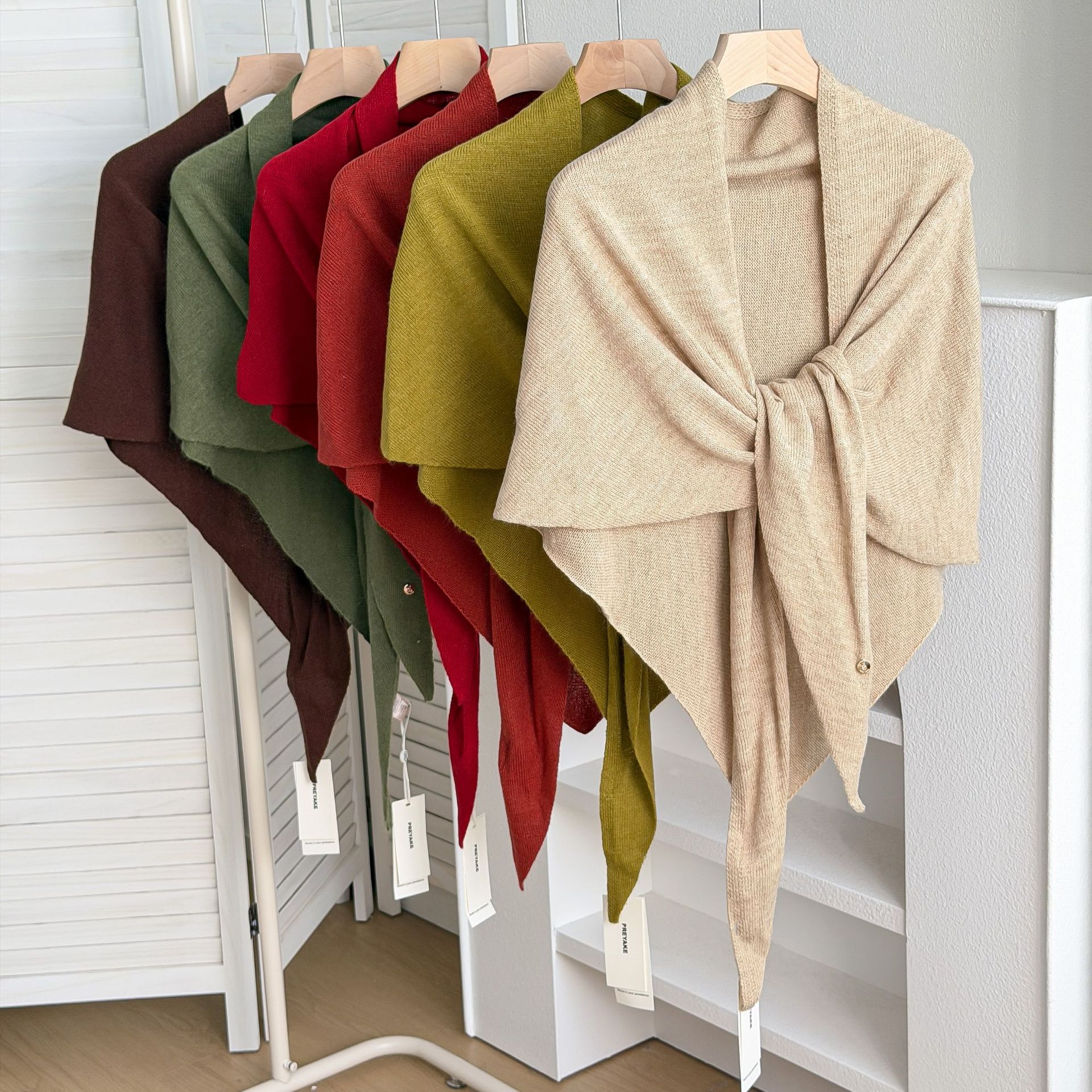 New wool blend, versatile solid-color triangular scarf shawl for women, perfect for spring and autumn, offering a casual yet sophisticated look, and providing neck protection and warmth