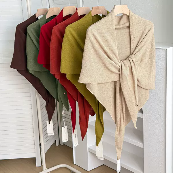 New wool blend, versatile solid-color triangular scarf shawl for women, perfect for spring and autumn, offering a casual yet sophisticated look, and providing neck protection and warmth
