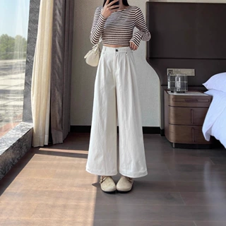 一件代发白色阔腿裤女2025春秋新款高腰显瘦抗皱垂感休闲裤