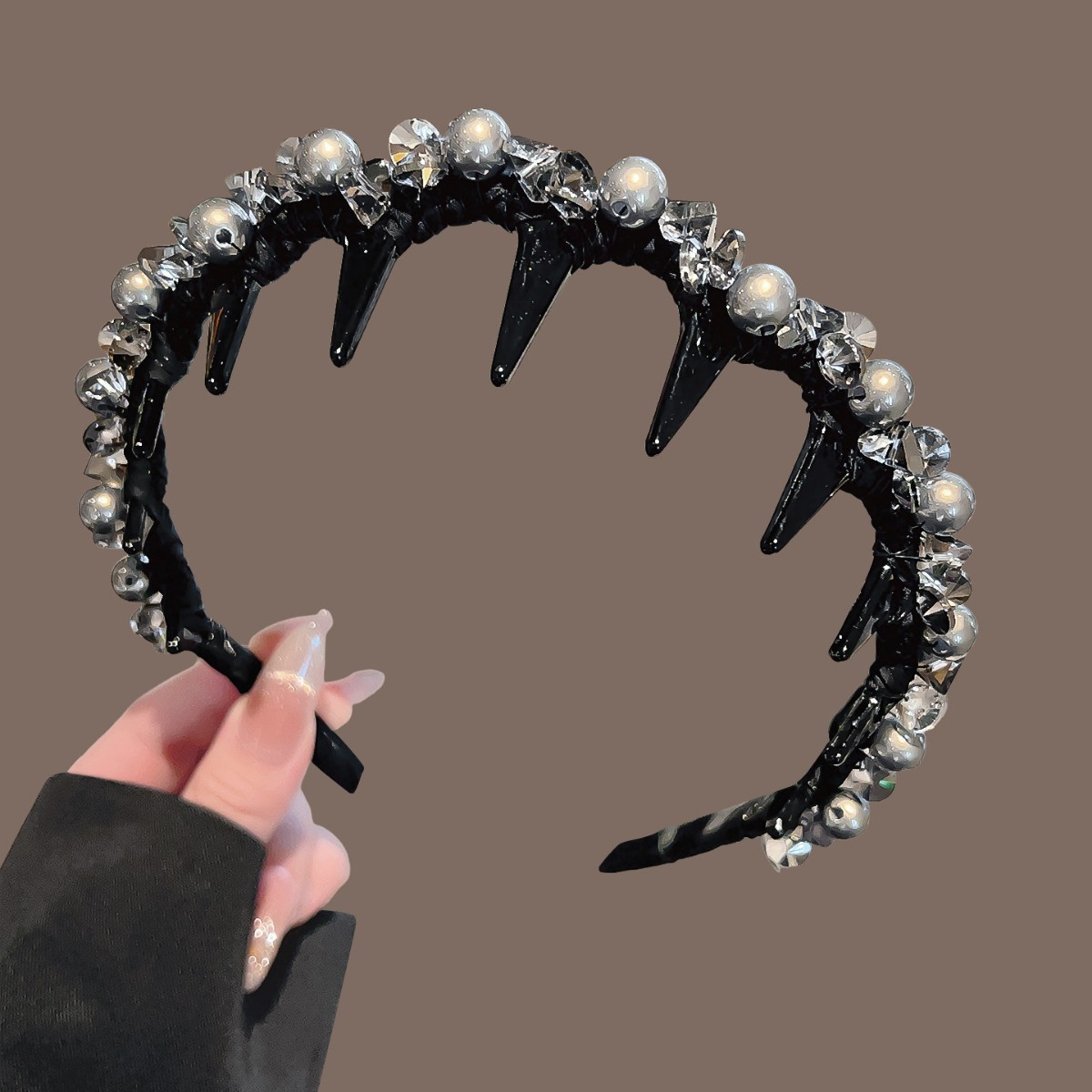 152# gray bead diamond headband