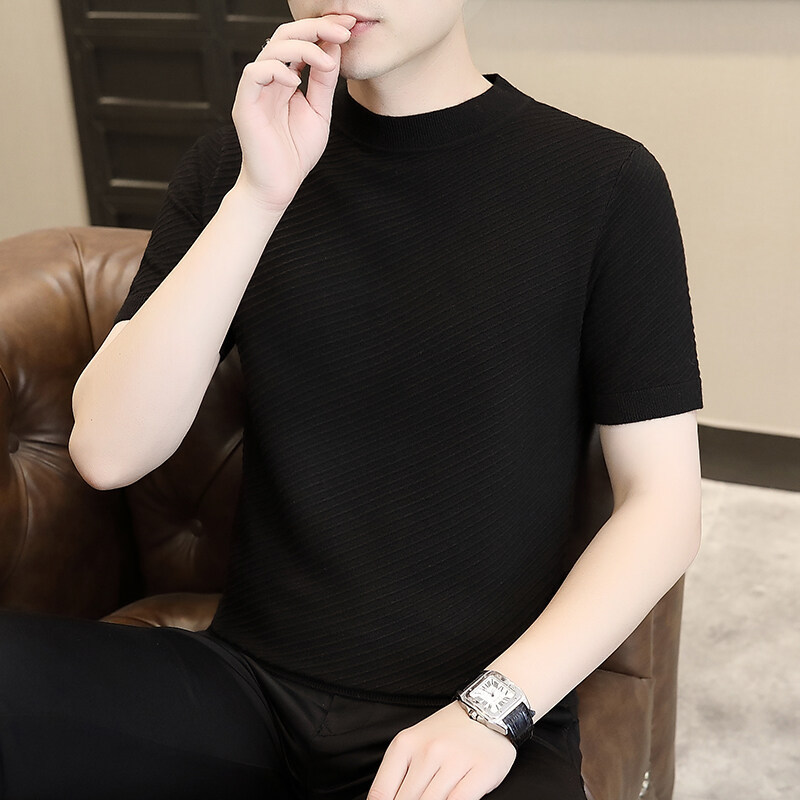 반높이 칼라베이스 셔츠 남성용 반소매 여름 트렌디한 아우터 셔츠 반소매 아이스실크 탑 한국식 스웨터