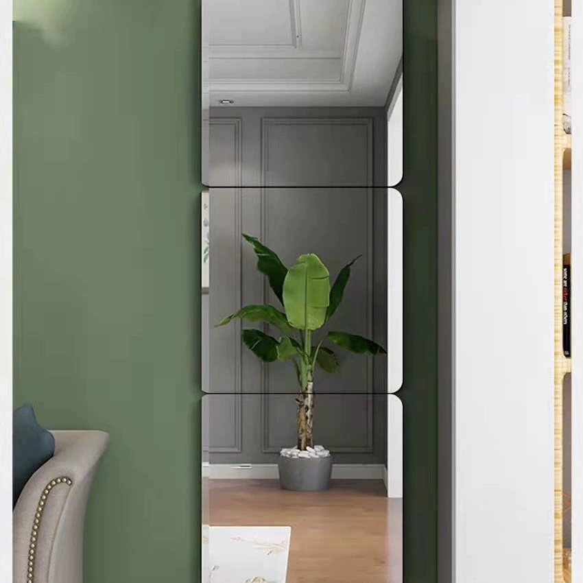 Acrylic self-adhesive mirror on wall for bedroom, mirror effect