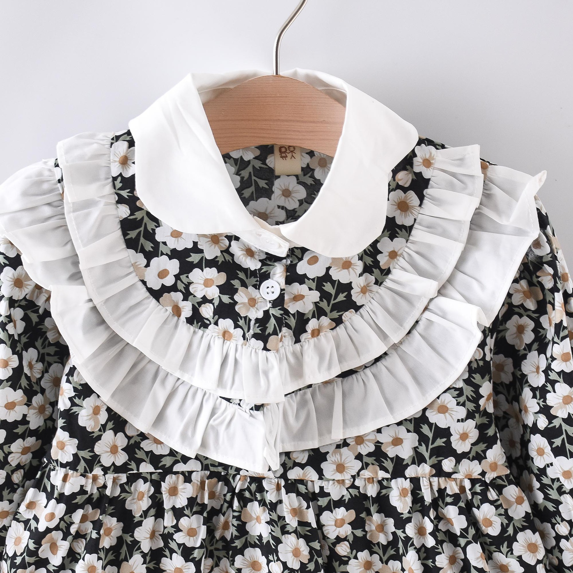 Children's clothing girls' dress 2024 Spring and Autumn new style lace patchwork doll collar Korean version long sleeved_voghion.com