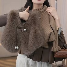 女童秋冬套装2025新款儿童洋气夹棉皮草马甲针织打底百褶裙三件套