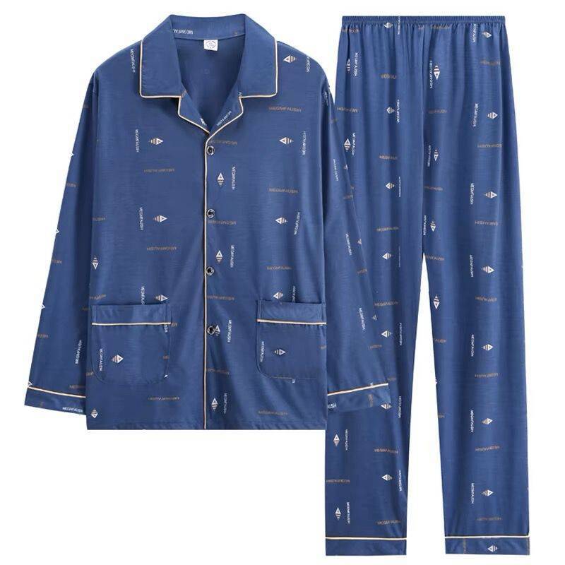 100% algodón de los hombres pijamas primavera y otoño pantalones de manga larga más tamaño suelto Otoño e Invierno traje homewear