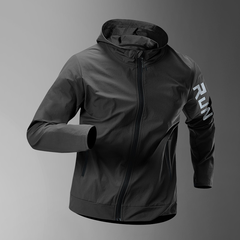 Chaqueta para correr, cortavientos de primavera para hombre, entrenamiento a prueba de viento, ropa deportiva de primavera y otoño, impermeable, a prueba de lluvia, de secado rápido, ciclismo al aire libre con capucha