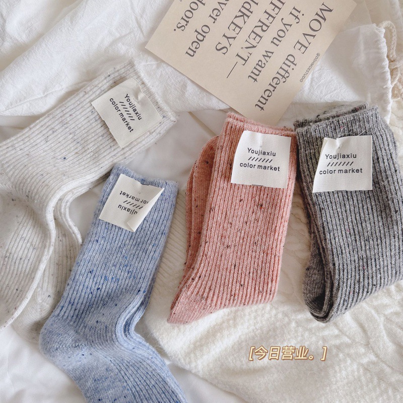 22新款点子纱羊毛袜纯色袜子女中筒袜双针日系女袜子批发诸暨|ms