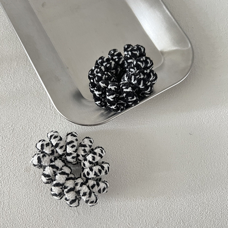 Anello per capelli con linea telefonica grande e spessa, corda per capelli con stampa leopardata, corda per capelli con punta ondulata in bianco e nero, tendine in gomma, accessori per capelli senza tracce_voghion.com
