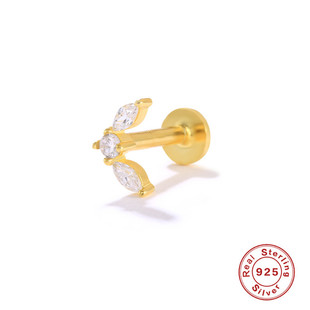 European and American fashion ins style Horse Eye diamond flat head thread piercing earrings s925 silver zircon ear bone nail earrings women