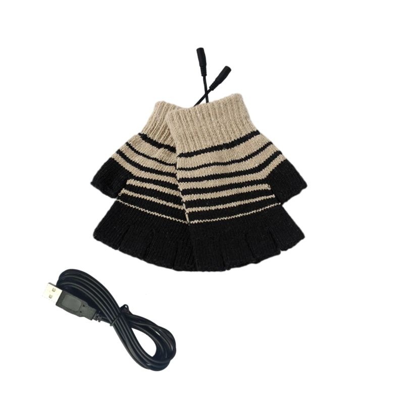 Guantes térmicos USB para invierno, fuente de energía móvil, guantes de medio dedo eléctricos, guantes de punto térmicos image 5