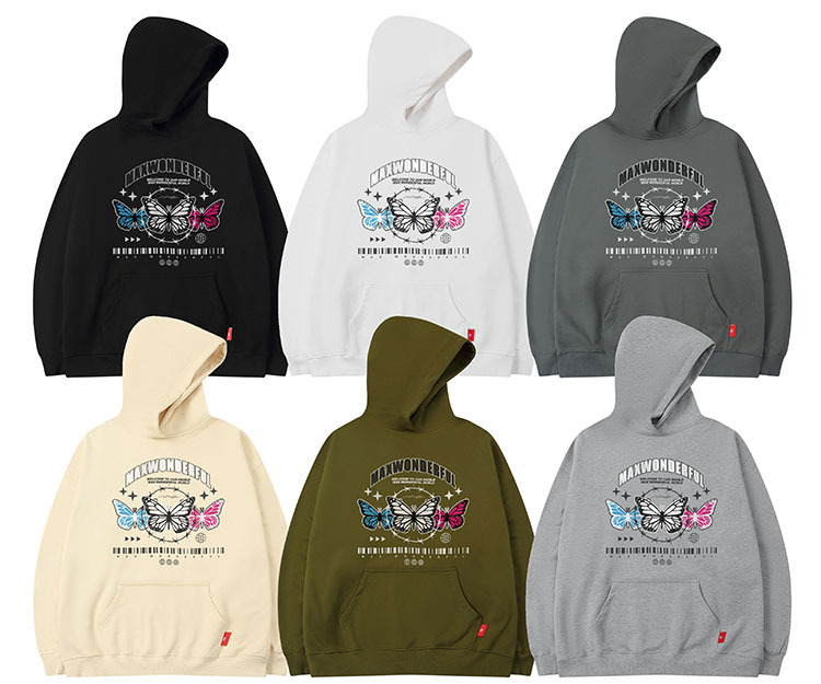 Vêtements pour hommes pull à capuche couleur lourde sweat-shirt papillon 400G velours léger plus velours style couple ample_voghion.com