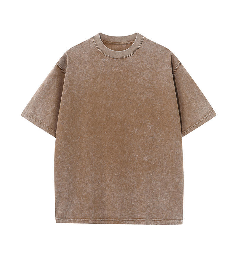 Transfronterizo europeo y americano pesado copo de nieve frito algodón retro lavado y viejo OVERSIZE camiseta de manga corta personalizada de marca de moda de bricolaje