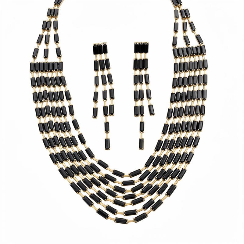 Resina rectangular de estilo europeo y americano empalmado collar de pendientes multicapa cadena de clavícula de moda lujo ligero conjunto de joyas de alta calidad