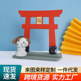 跨境亚马逊福门木质福字鸟居桌面拍摄摆件zakka日式杂货娃娃屋装