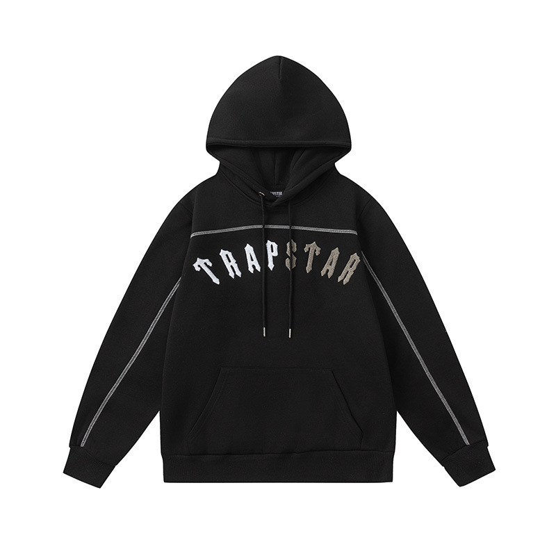 Trapstarタオル刺繍とベルベットの帽子付きガードルのジッパー付きズボンのカジュアルセット|undefined